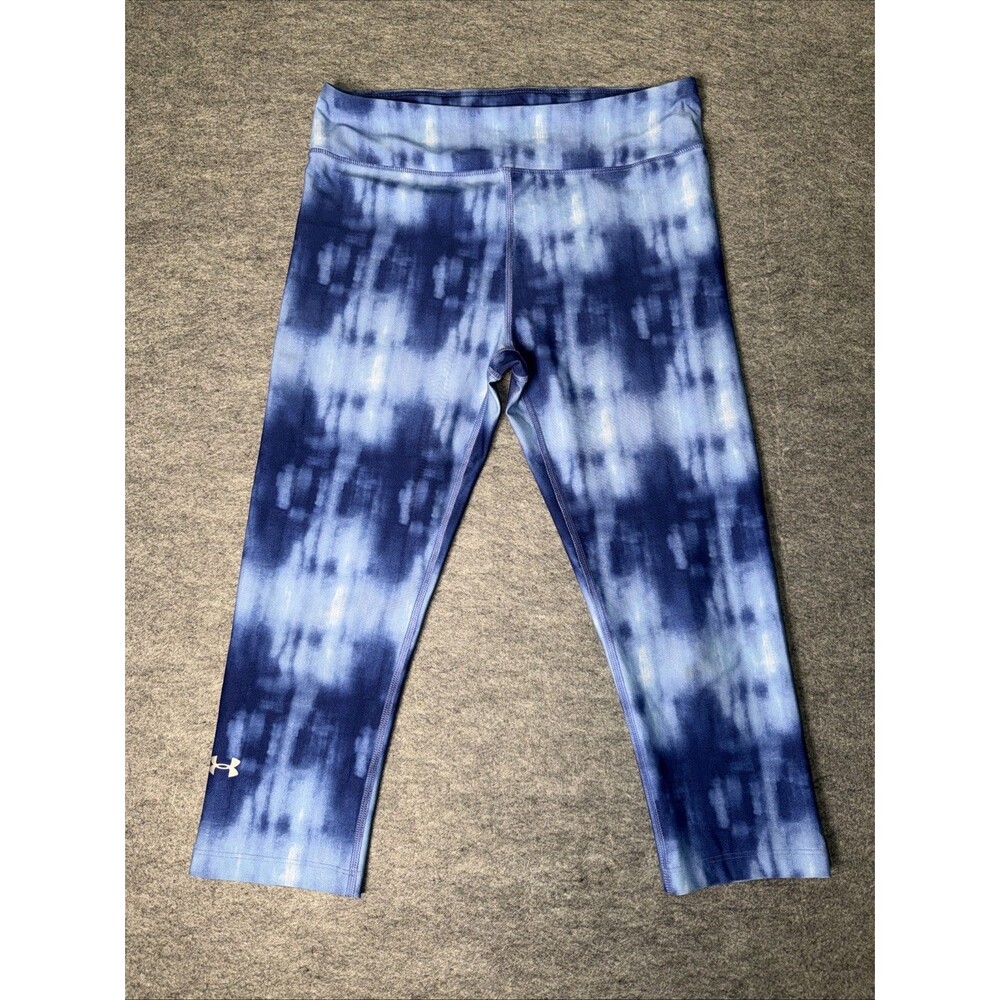 Under Armour/Capri Leggings/Womens M/Blue White Tie Dye HeatGear Compression Gym